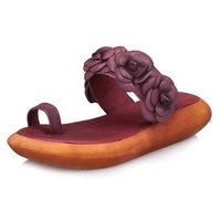 SOCOFY Handmade Flower Clip Toe Retro Platform Slippers