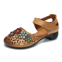 SOCOFY Vintage Hollow Out Handmade Flower Pattern Sandals