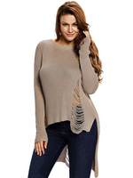 Solid Color Sexy Knit Hollow Long Sleeve O Neck Women Sweaters