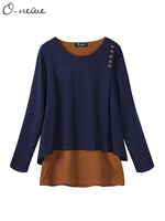 Solid Fake Two-piece Patchwork Blouse