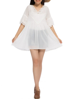 Solid Patchwork Hollow Out Chiffon Pleated Dress For Women