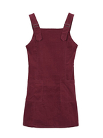 Solid Pocket Strap Retro Style Corduroy A-Line Vest Dress