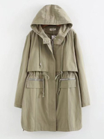 Solid Side Split Two-Layer Drawstring Hooded Jackets
