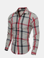 Spring Autumn Mens Casual Checks Pattern Long Sleeved Dress Shirts
