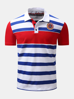 Spring Summer Polo Shirt Stripe Printing Short Sleeve Casual Business Tops for Men