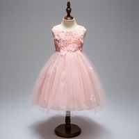 Stereoscopic Flower Sleeveless O-neck Yarn Princess Dress For Kids Girls
