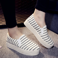 Stripe Canvas Color Blocking Flat Loafers For Women