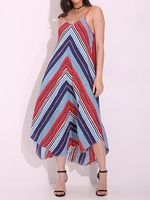 Stripe Irregular Loose Spaghetti Strap V-neck Maxi Dress For Women