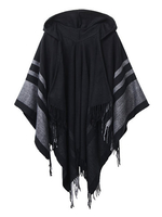Stripe Printed Tassel Hem Hoodie Casual Women Cardigan