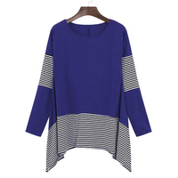 Striped Patchwork Asymmetrical Women Blouses