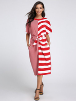 Striped Stitching Short Sleeve Dress