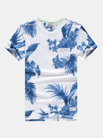 Summer Casual Cotton Tee Top Floral Printed Round Neck Short Sleeve T-shirts for Men