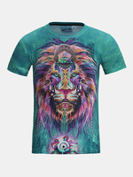 Summer Casual Tee Top 3D Ethnic Lion Printed Round Neck Short sleeve T-shirt for Men