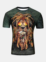 Summer Casual Tee Top 3D Hip-Pop Lion Printed Round Neck Short sleeve T-shirt for Men