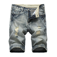 Summer Denim Shorts Slim Stone Washed Holes Jeansfor Men