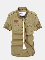 Summer Mens Military Outdoor Turn-down Collar Short Sleeved Cotton Casual Cargo Shirts
