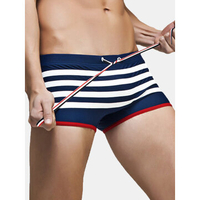 SUPERBODY Fashion Swimming Swimsuits Hot Spring Surf Navy Stripes Low Waist Boxers Trunks for Men