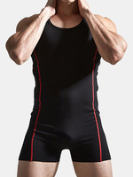 SUPERBODY Sexy Sleepwear Cotton One Piece Siamese Vest Body Sculpting Pajamas for Men
