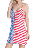 SWIMMART Stars and Striped Flag V-neck Backless Cover Up For Women