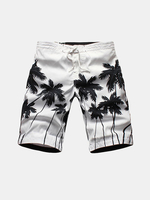 Swimming Surf Coconut Tree Printing Quick Drying Knee Length Board Shorts for Men
