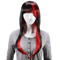 Synthetic Hair Animation Black Red Layered Wig Long Straight Women Wigs Cosplay Party 70cm