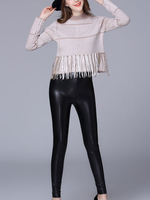 TangJie Bodycon Solid Color Tassels V-Neck Long Sleeve Women Sweaters