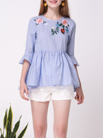 TangJie Embroidery Flounce O-Neck Half Sleeve Women T-Shirts
