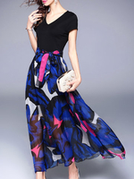 TangJie Printed Belt Slim Elegant Long Chiffon Women Dresses