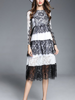 TangJie Sexy Elegant Lace Patchwork Hollowed Out Long Sleeve Women Dresses