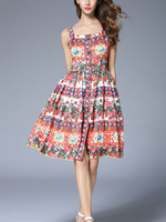 TangJie Sexy Vintage Printed Spaghetti Strap Women Dresses
