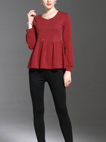 TangJie Solid Color O-Neck Long Sleeve Women Blouses
