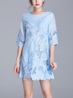TangJie Women Sexy Embroidery O-Neck Half Sleeve Dresses