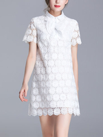 TangJie Women Sexy Embroidery Turn-Down Collar A-Line Dresses