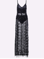 Tassels Sequins Slit Hem V-neck Party Maxi Dress For Women