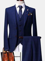 Three Pieces Slim Fit Formal Plus Size Checked Wedding Dress Blazer Suit for Men