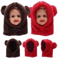 Toddler Boy Girl Baby Kids Cute Warm Winter Fluffy Bear Hat Hood Scarf Cap