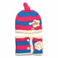 Toddler Girls Boys Baby Winter Beanie Warm Hat Hooded Scarf Knitted Wool Cap