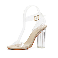 Transparency Buckle High Block Heel Strappy Peep Toe Sandals