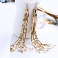 Trendy Gold Tassel Long Earrings