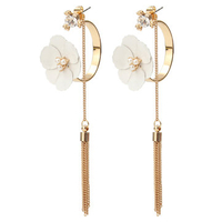 Trendy Tassel Earrings Flower Rhinestone Pearl Earrings