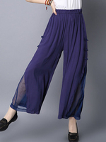 Tribal Style Women Solid Chiffon Stitching Elastic Waist Pants