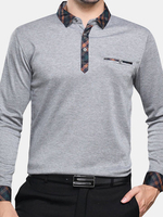 Turn-down Collar Long Sleeve Polo Shirt for Middle-aged Men