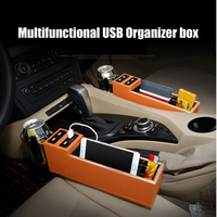 Universal 4 USB Car Seat Cup Drink Holder Mount Pocket Storage Organizer Box