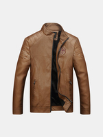 Velvet Faux Leather Chest Badge Biker Jacket