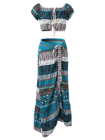 Vintage Bohemian Women Off Shoulder Two Pieces Set Suits