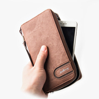 Vintage Business PU Clutch Bag 8 Card Holders Phone Bag Purse For Men