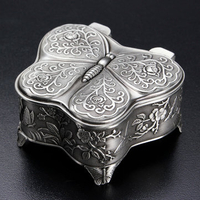 Vintage Butterfly Shaped Flower Carved Jewelry Box