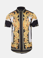 Vintage Casual Bussiness 3D Printing Fit Short Sleeves Multi Colors Dress Shirts for Men