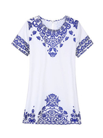 Vintage Ethnic Loose Floral Printed Short Sleeve Mini Dress