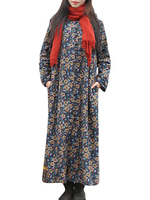 Vintage Floral Print Thicken Long Sleeve Women Coats